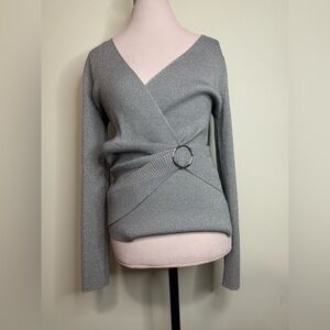 INC Gray Women's Sweater NWT with metallic threading  v neck top size XL